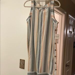 Striped Sleeveless Dress with Button Detail